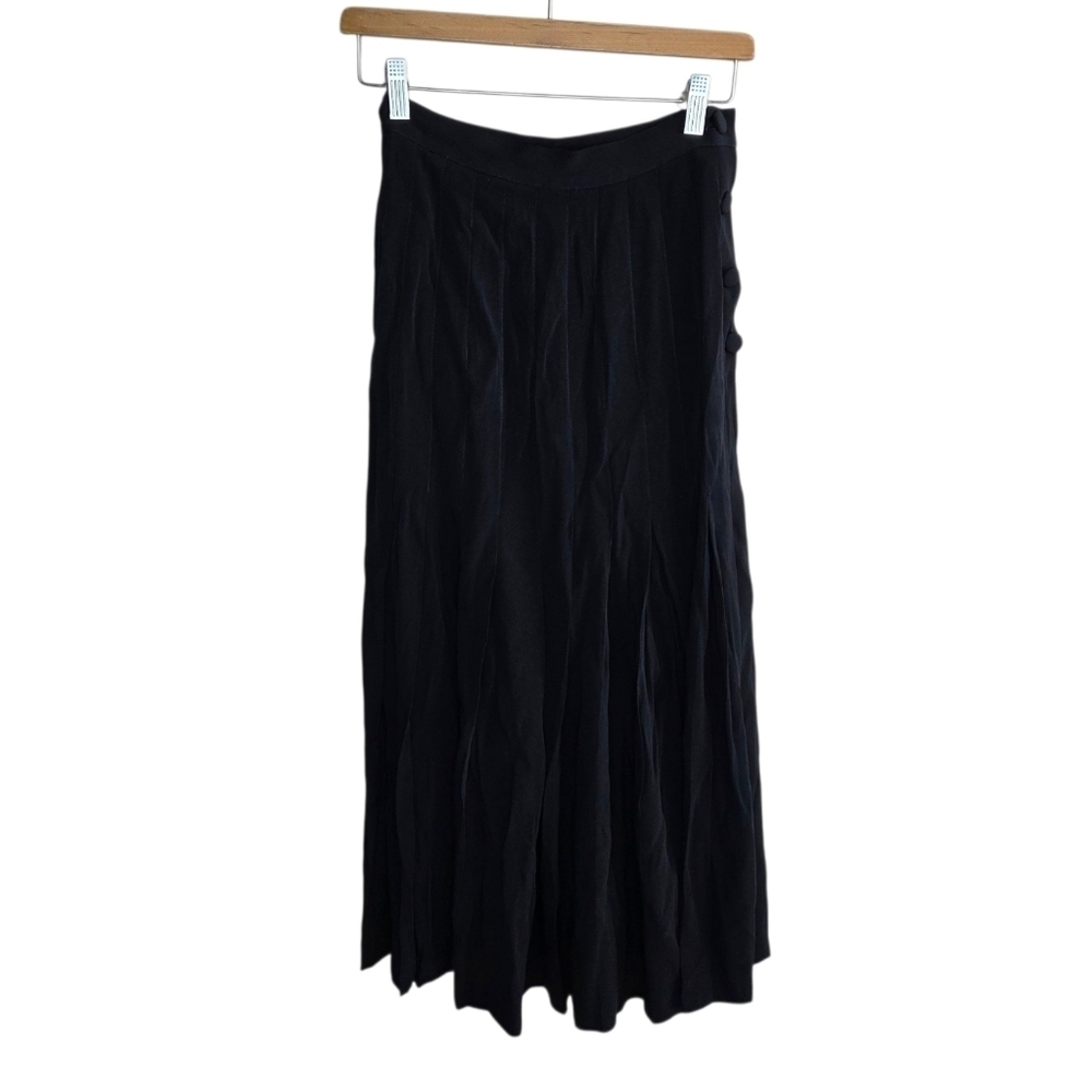 Y2K Vintage Anne Klein II | Black Pleated High Waist Midi Skirt Size 6